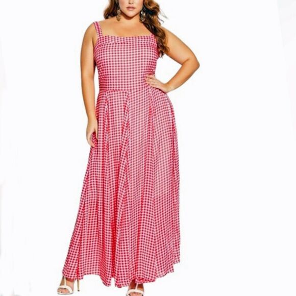 City Chic Dresses & Skirts - City Chic Pink Gingham Picnic Check Sleeveless Maxi Dress Size 12 NWT